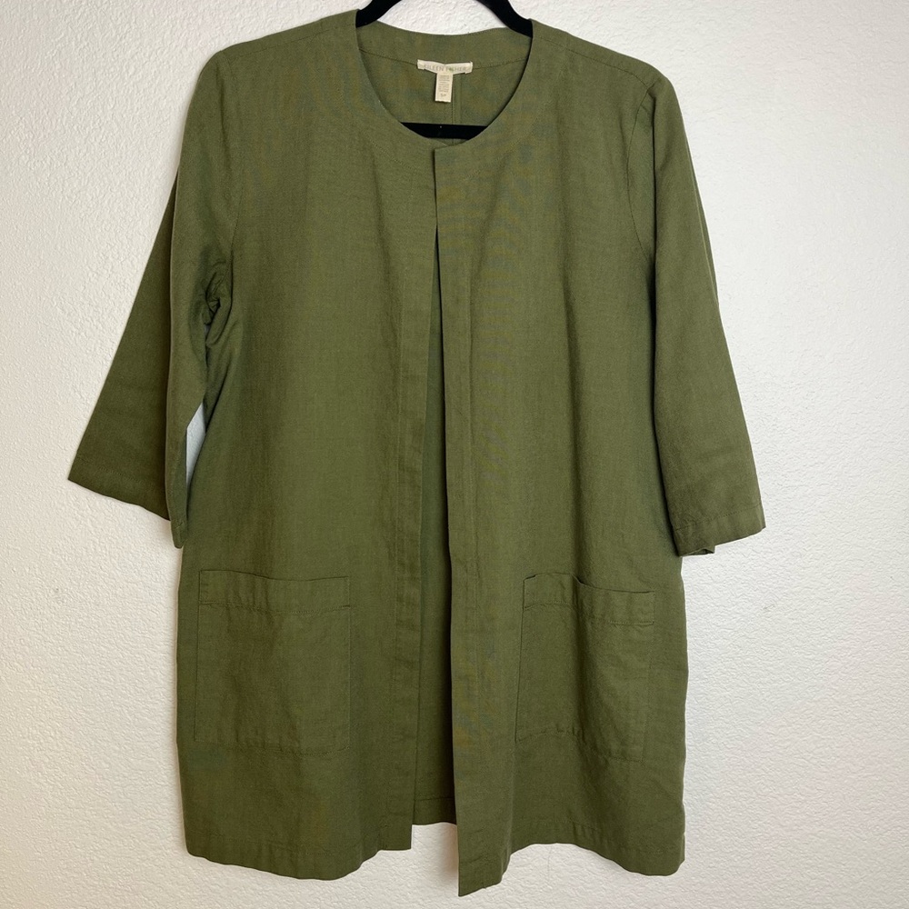 Eileen Fisher long hem 3/4 sleeve Lagen look organic cotton Cardigan size Small